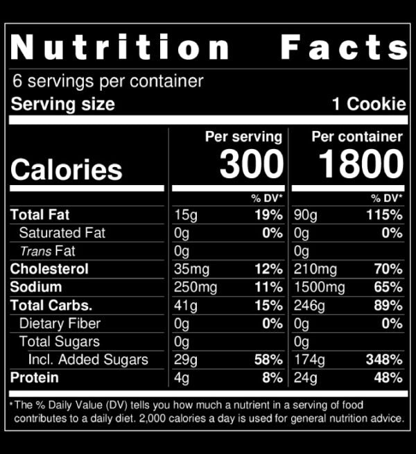 Mr. Brown – Classic Fudge Brownie Nutritional Label