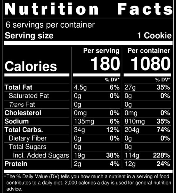 Mr. Cornelius - Dairy-Free Chocolate Chip Nutritional Label